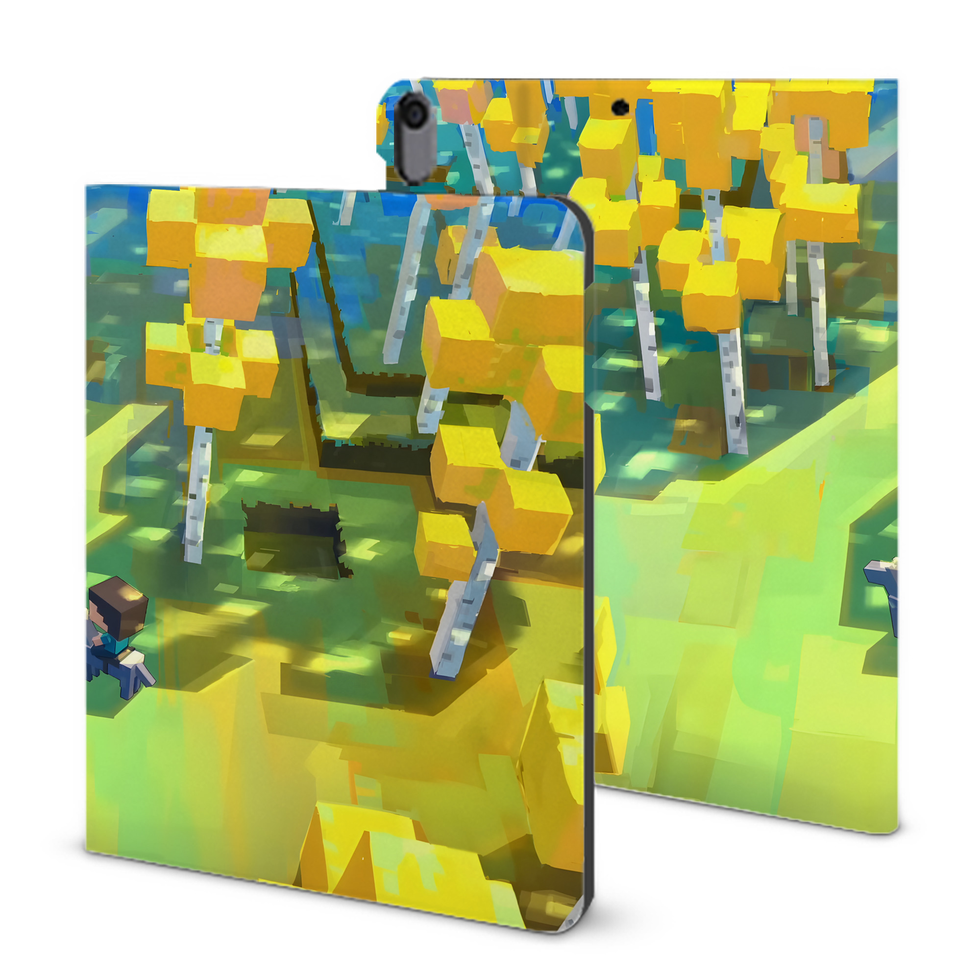 （画像用） マインクラフト ブロックの世界 Minecraft MC Block world IPad ケース ブック型 PUレザー TPU 耐衝撃 軽量 薄型 ペン収納なし 全面保護 IPad 各モデル対応
